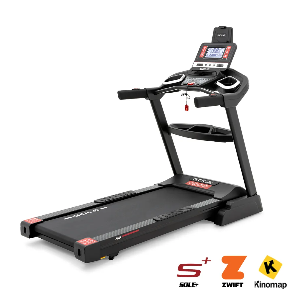 Sole Fitness F65 Treadmill product Image with Kino Maps and Sole Plus